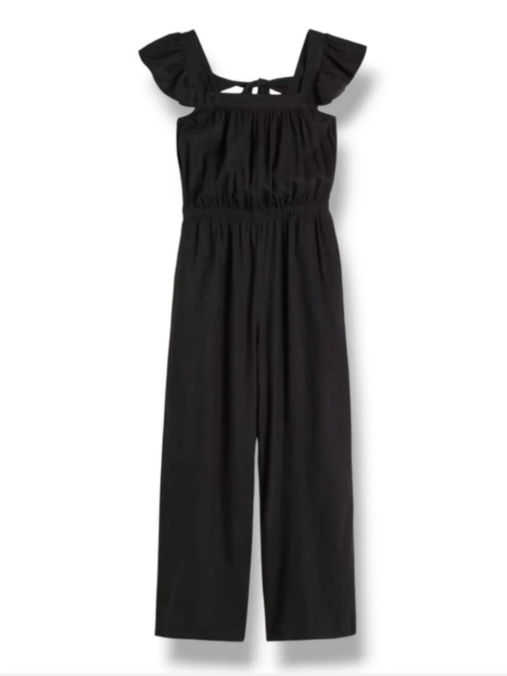 H&M Black Linen Blend Ruffle Strap Jumpsuit Size MediumLoose-fit,